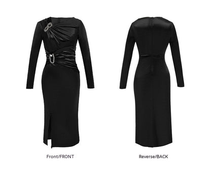 Vestido de terciopelo dividido hueco para mujer