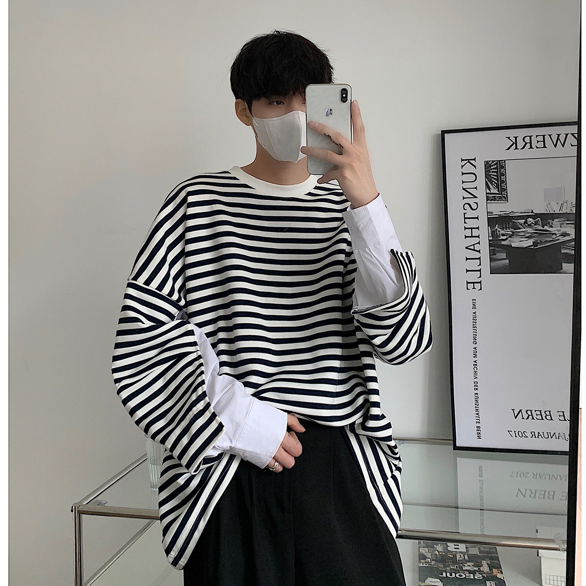 Design Fake Two-piece Contrast Color Stitching Sweater