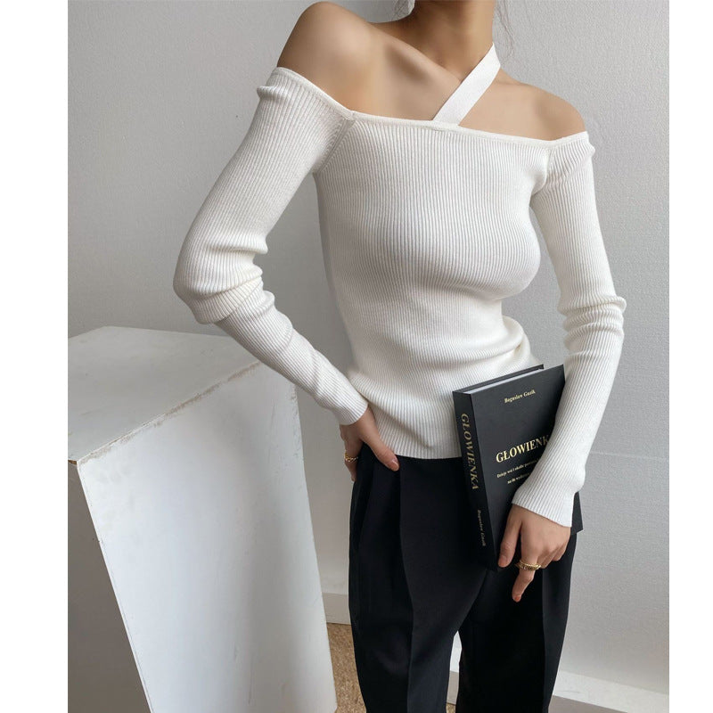 Women's French Niche Design Off-the-shoulder Knitted Sweater Top