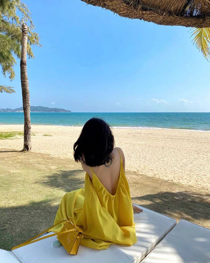 Beach Photo Shoot Super Fairy Yellow Suspender Dress