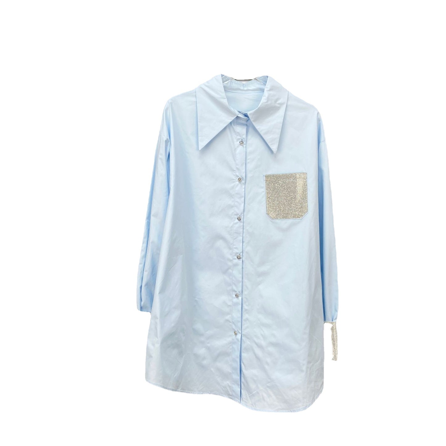 Blue Shirt Women's Cuff Ironing Drill Casual