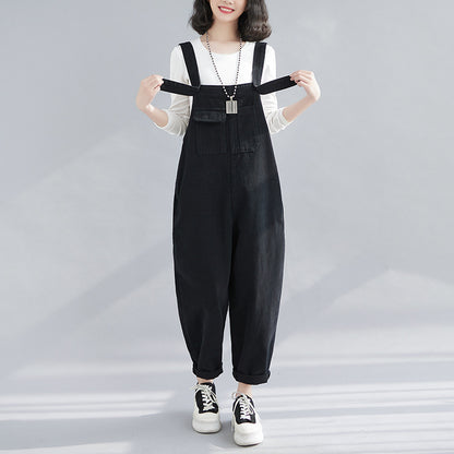 Loose Women's Wear Large Pocket Harem Denim Suspender Pants