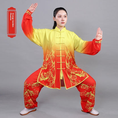 Traje Tai Ji pintado a mano con gradiente de algodón elástico para hombres y mujeres, ropa de ejercicio de artes marciales Shadowboxing