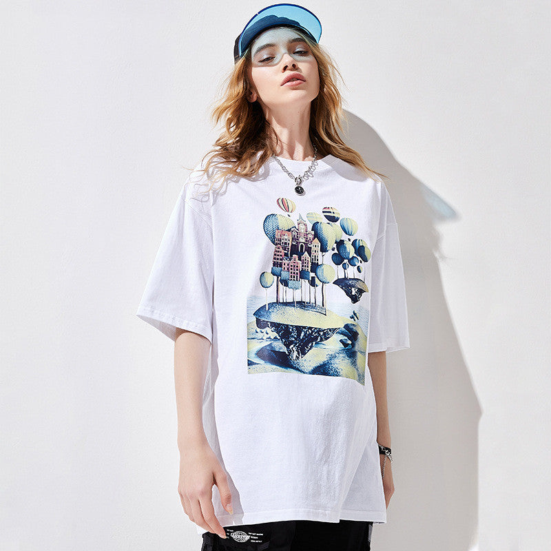 Short Sleeve Half Print Casual Loose