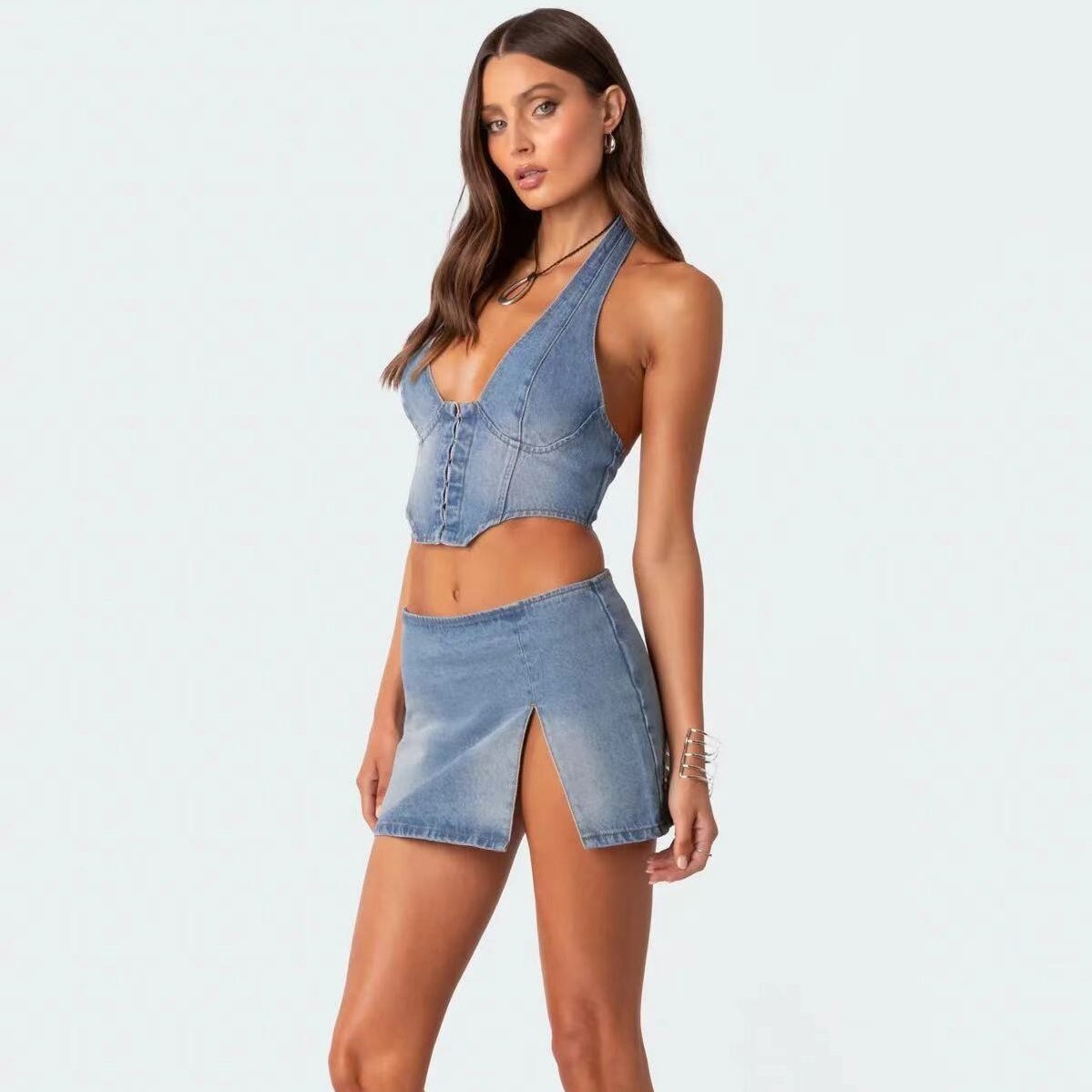 Lace Up Denim Tight Fitting Corset