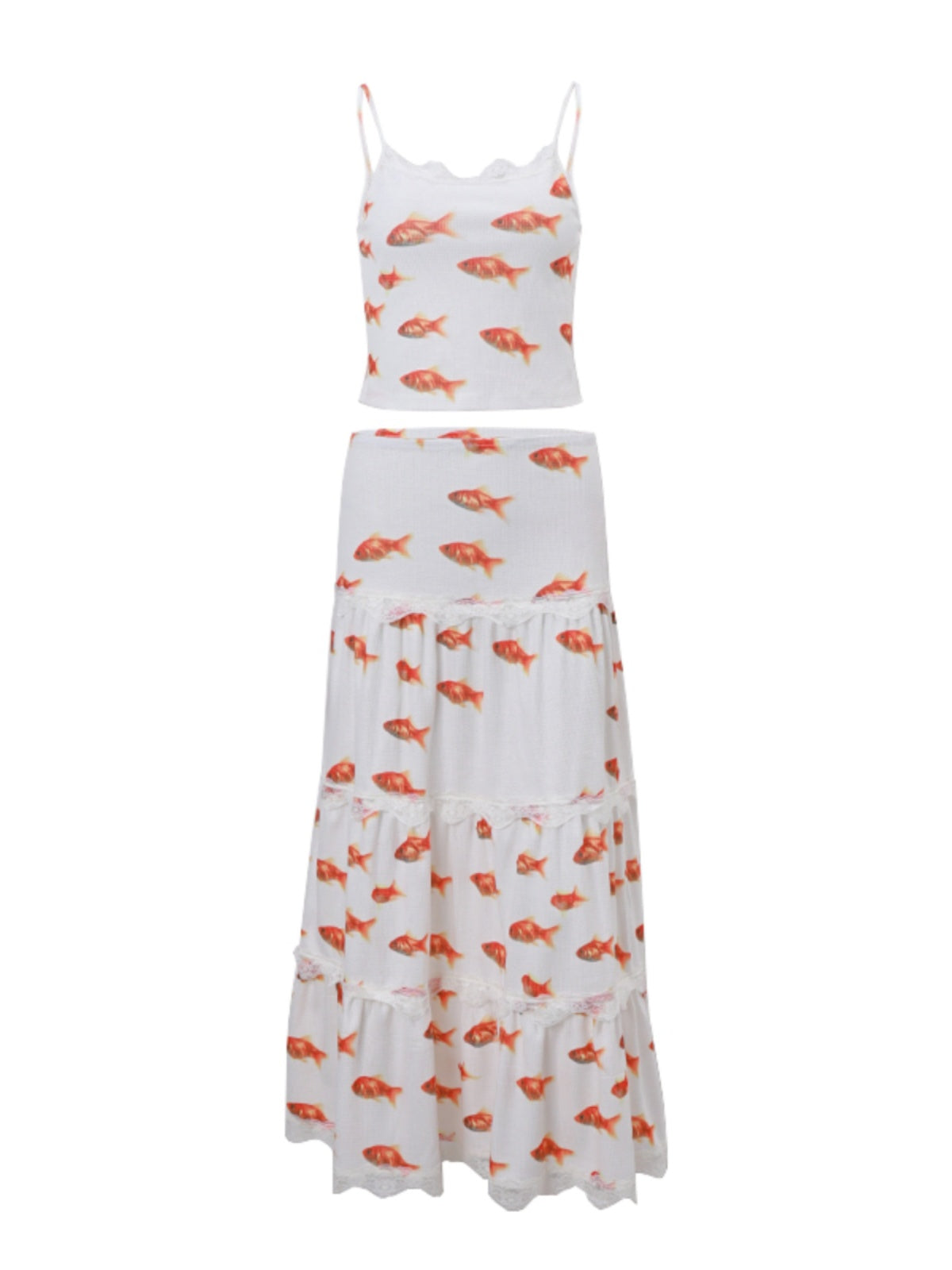 Goldfish Print Lace Patchwork Camisole