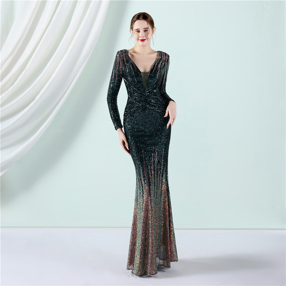 Women's Fashion Long Sequin Gradient Dress