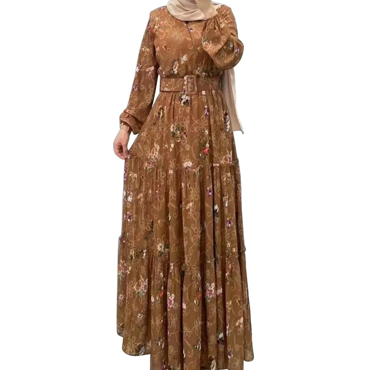 Robe à col roulé pour femmes, à fleurs, à la mode, robe musulmane de banlieue, nouvelle collection