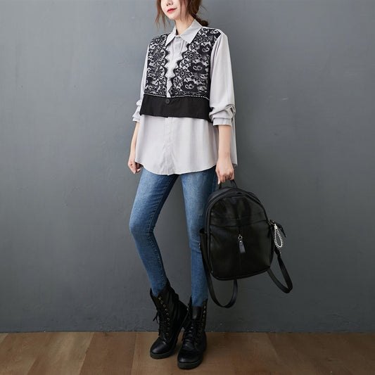 Lace Stitching Western Style Loose Long Sleeves