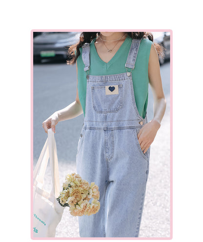 Design Sense Niche High Waist Slim Denim Suspenders Trousers