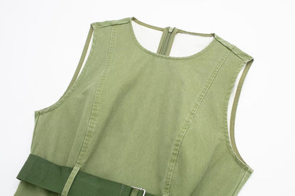 Women's Overalls Army Green Sleeveless Vest Hot Girl Dress