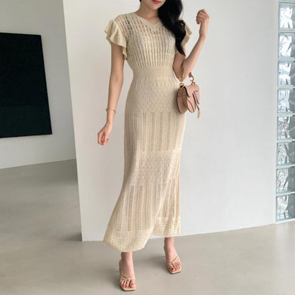 Women's Short-sleeved Knitted Dress Long Skirt