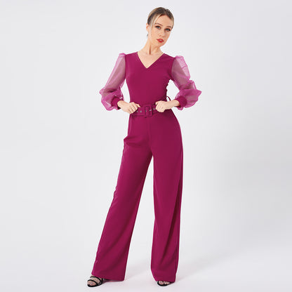 Women's Long Sleeve Patchwork Jumpsuit