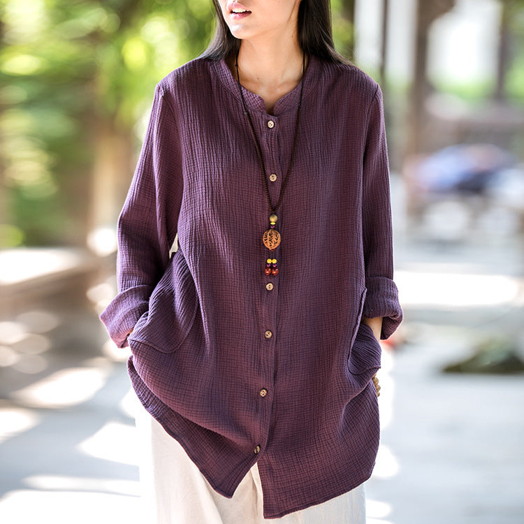 Spring And Summer Cotton And Linen Women's Retro Double-layer Shirt