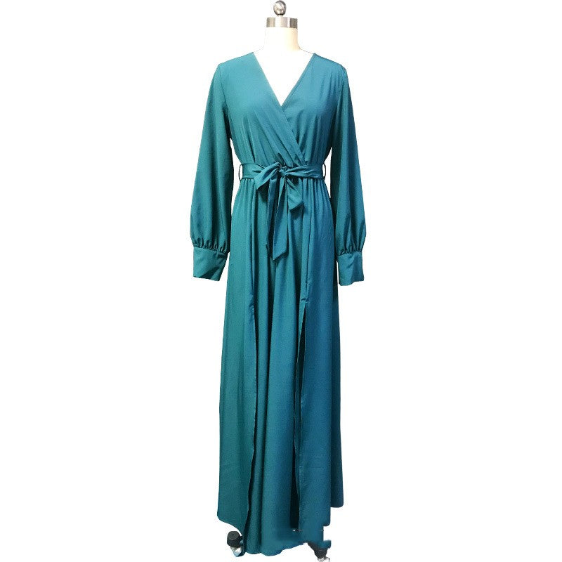 Robe à manches longues et col en V pour femmes