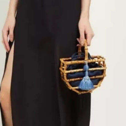 Bolso de bambú del semicírculo del día de fiesta del cubo de bambú de la borla hecha a mano del estilo antiguo de las mujeres