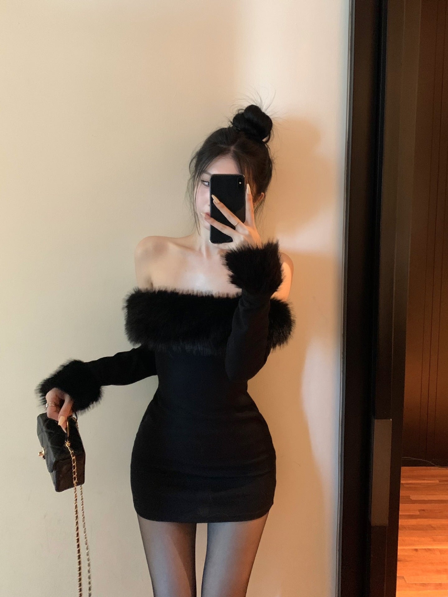 Stitching Off-shoulder Long Sleeve Dress Women