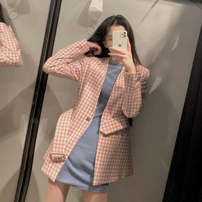 New Plaid Top Za Women's Plaid Suit Coat