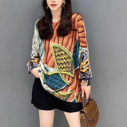 Women's Fashion Loose Print Mink Sweater