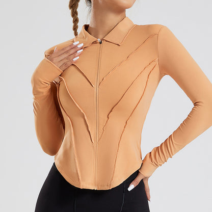 chaqueta con cremallera de manga larga para mujer ropa de yoga con solapa