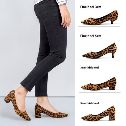 Tacones altos puntiagudos de leopardo de gamuza estilo coreano para mujer, primavera y verano