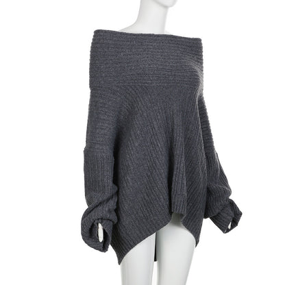 Off-neck Loose Woolen Top Hot Girl Retro Easy Matching Sweater