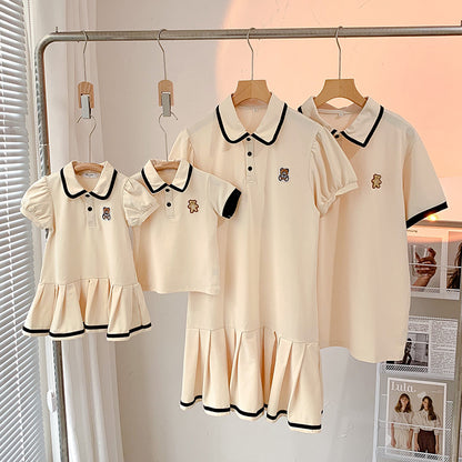 Parent-child Outfit A Family Of Three And Four T Summer Mother-daughter Polo Dress