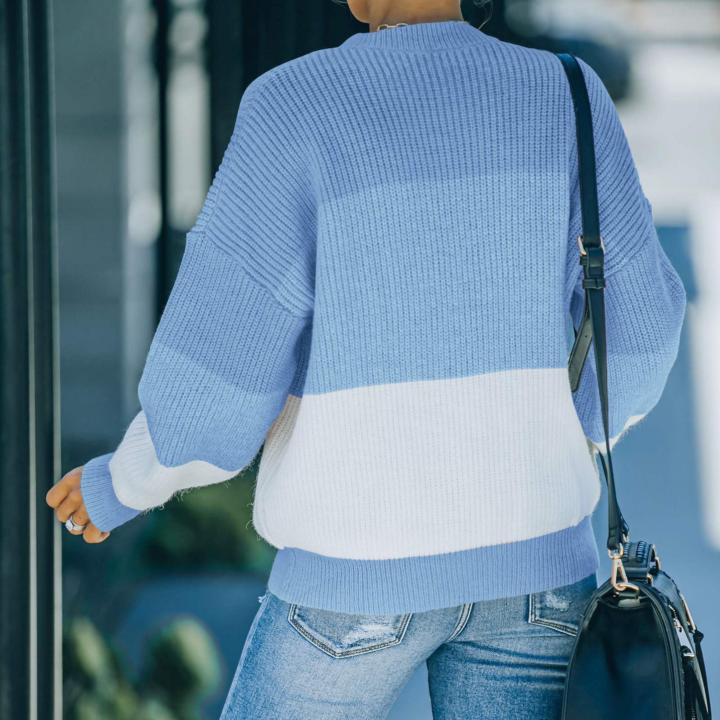 Pull ample contrasté tricoté pour femmes