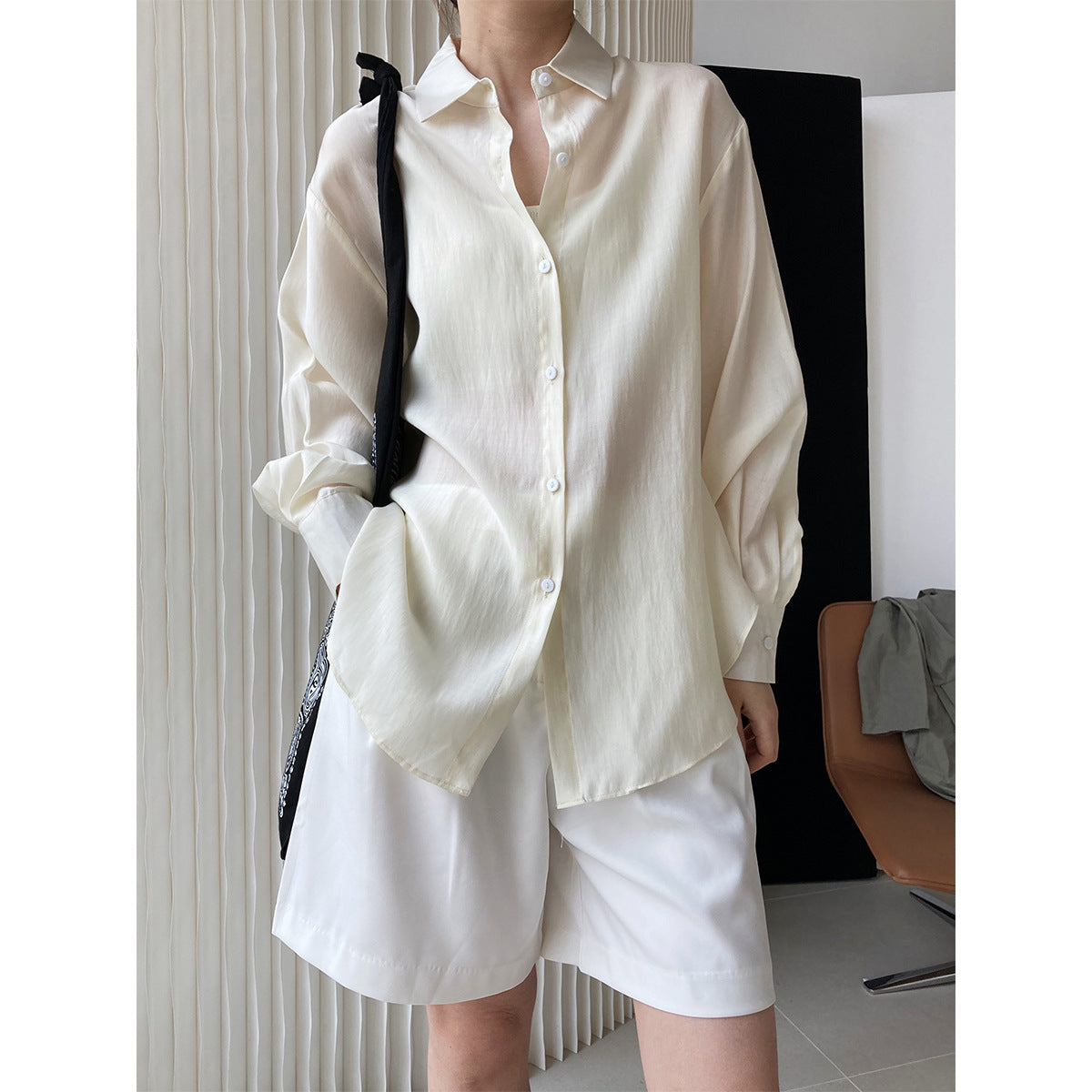 Thin Tencel Shirt With Hem Tie Loose And Lazy Casual Sunscreen Shirt Jacket Women