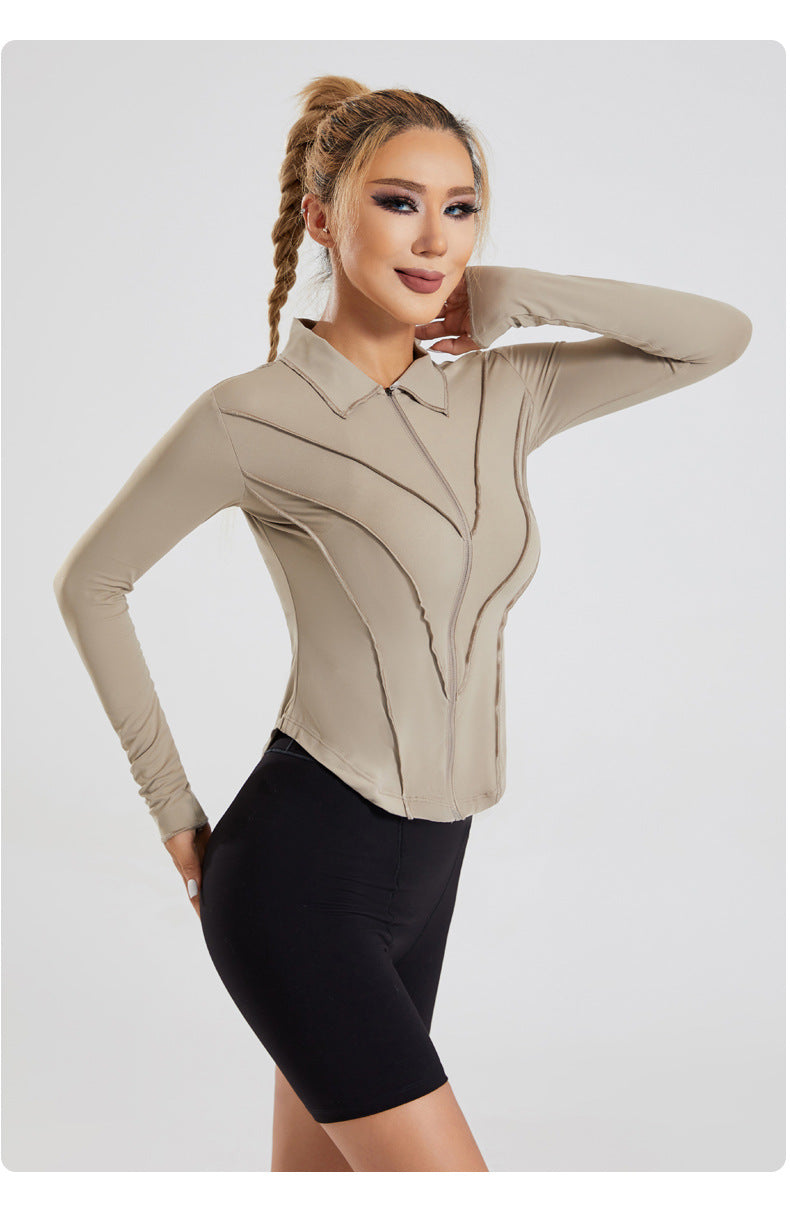 Lapel Yoga Clothes Long Sleeve Women's Zipper Jacket