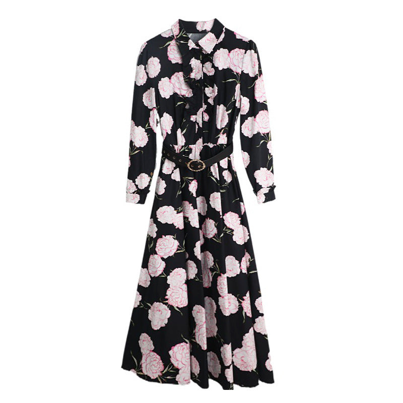 Women's Fashion Printing With Belt Dress