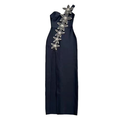 Robe asymétrique à six fleurs et strass pour femmes