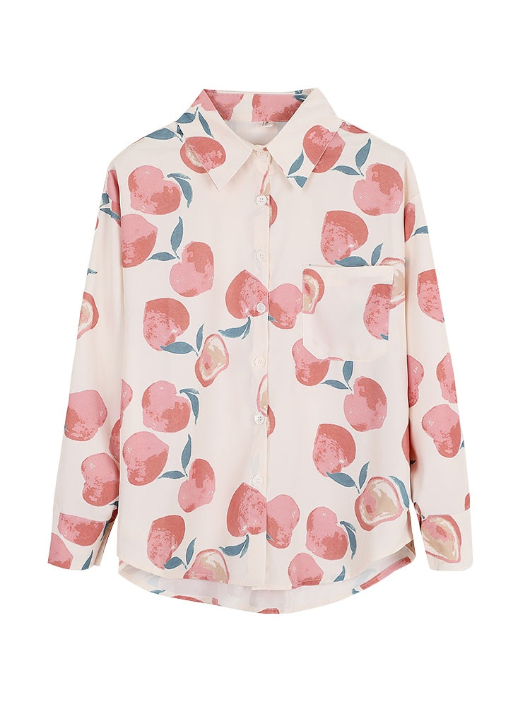 Women's Spring Retro Hong Kong Style Long Sleeve Chiffon Flower Shirt