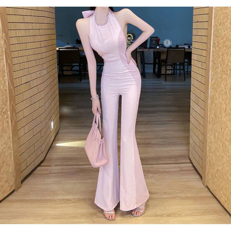 Halter Neck Back Bow Flared Jumpsuit