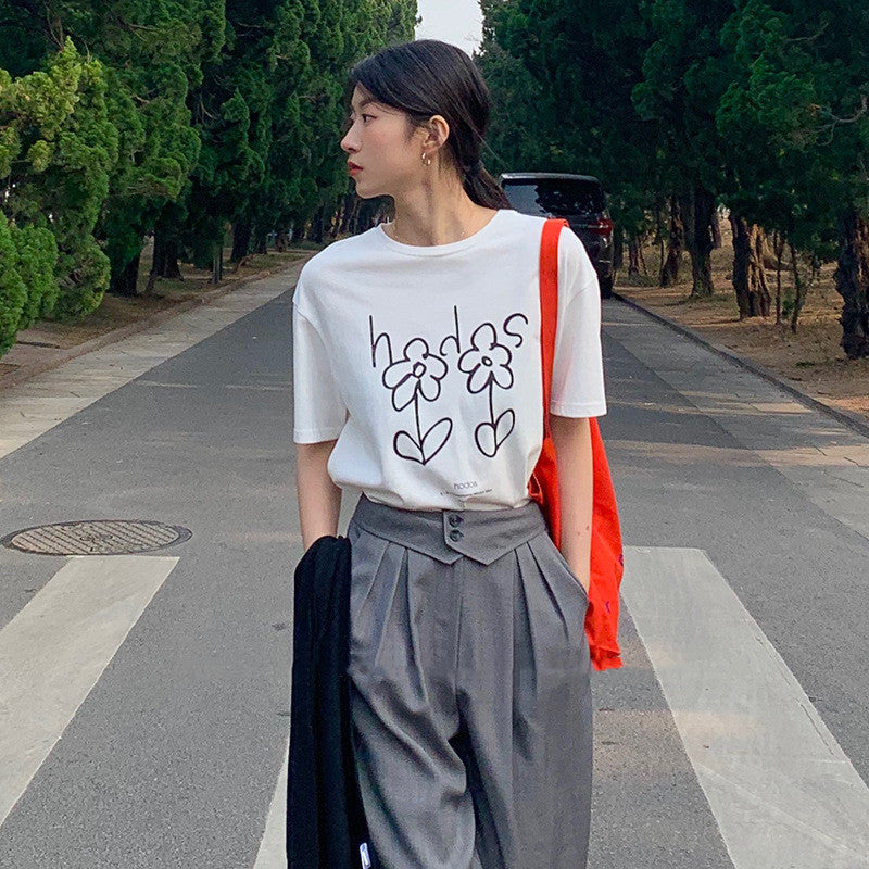 T-Shirt ample à manches courtes pour femmes, imprimé en coton