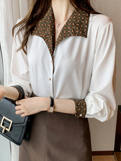 Women's Shirts All-match Retro Hong Kong Style Temperament Shirt Long-sleeved Tops