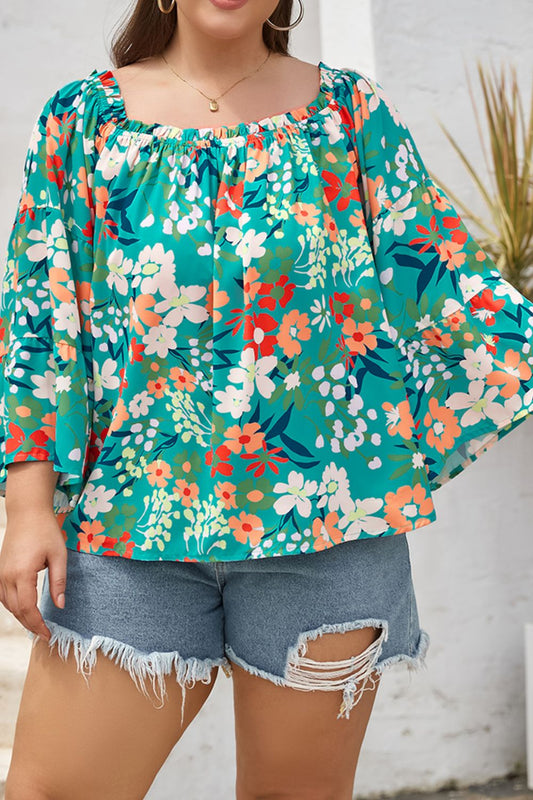 Blusa floral con hombros descubiertos y talla grande