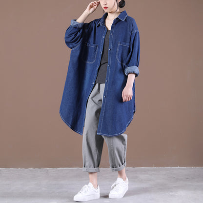 Printed Mid-length Denim Cardigan Shirt Dress