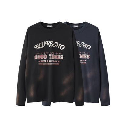 Sudadera con cuello redondo y estampado dorado lavado oscuro