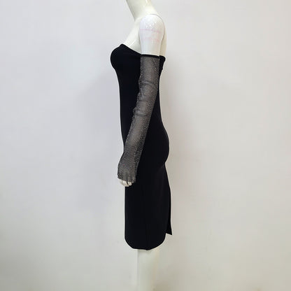 Robe de soirée et de Banquet pour femmes, manches percées en filet, épaules dénudées, Sexy, à bandes noires