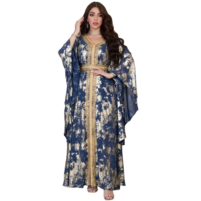 Muslim Chiffon Bronzing Robe Containing Belt Dress