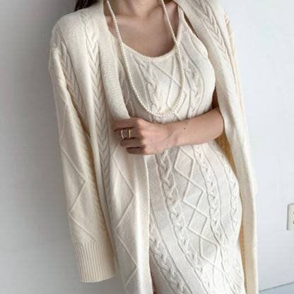 Linen Pattern Cardigan Sweater, Knitted Suspender Dress Inside