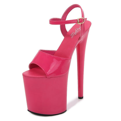 Patent Leather 20cm Extra High Heels Stiletto Peep-toe Platform Platform Super High Sandals