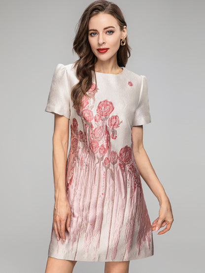 Women's Printed Short-sleeved Jacquard Dress