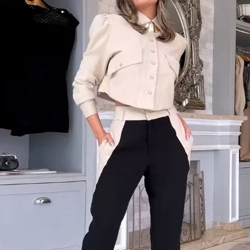 Chemise à manches longues, chemisier et pantalon à la mode