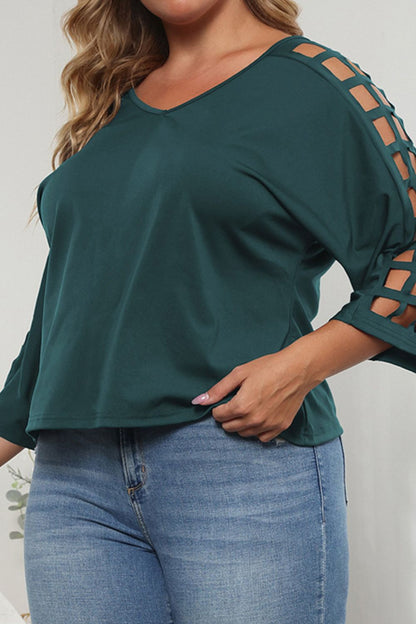 Blusa de manga tres cuartos con abertura de talla grande