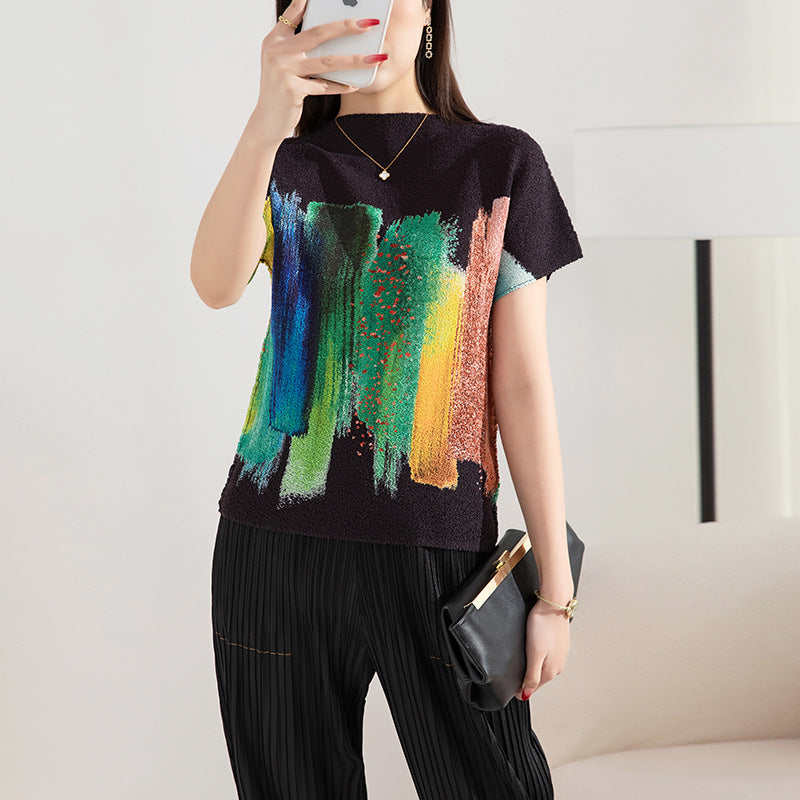 Machine Embroidery Loose Elastic Pullover Outerwear Bottoming Top