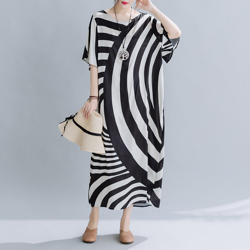 Robe longue imprimée à rayures pour femmes