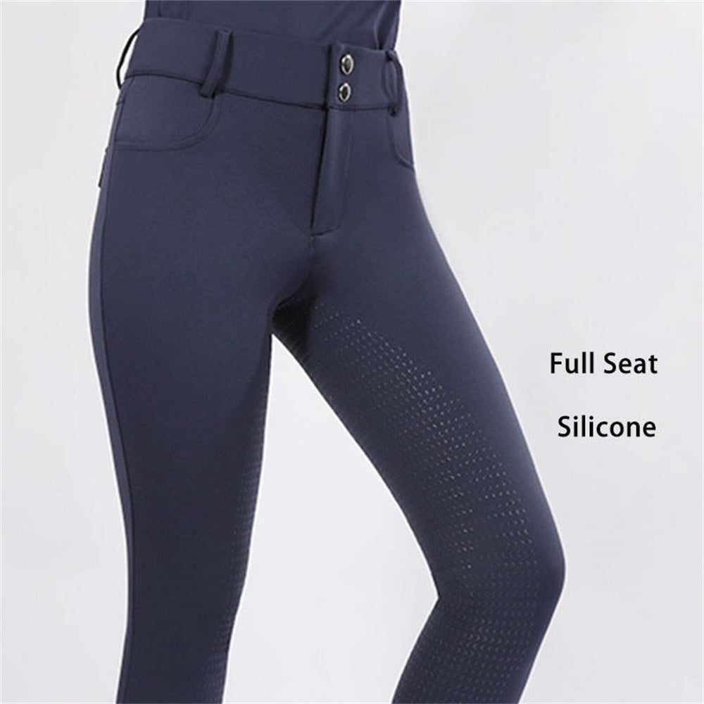 Pantalón largo ecuestre de competición para mujer, nailon, asiento completo, silicona