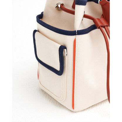 All-match Contrast Color Drawstring Closed Canvas Bag